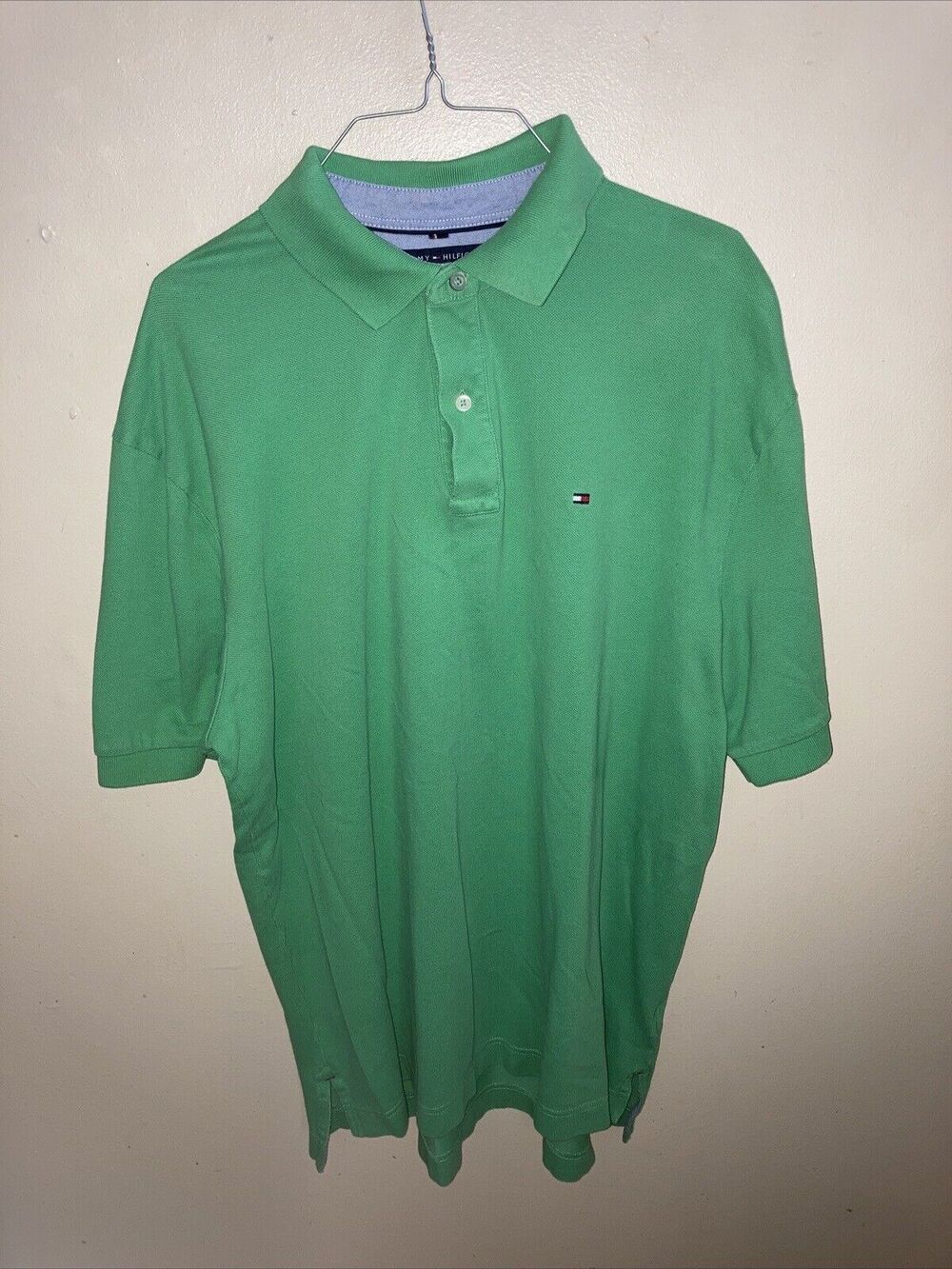 Tommy Hilfiger Polo Shirt Mens GREEN XL SHORT SLEEVE CASUAL SHIRT Classic Fit